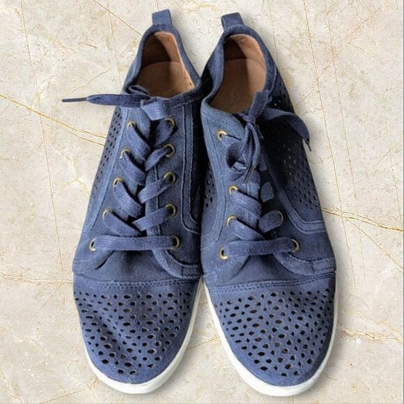 Joie Navy Blue Perforated Leather Lace Up Sneakers Size 9 40 - Picture 1 of 12